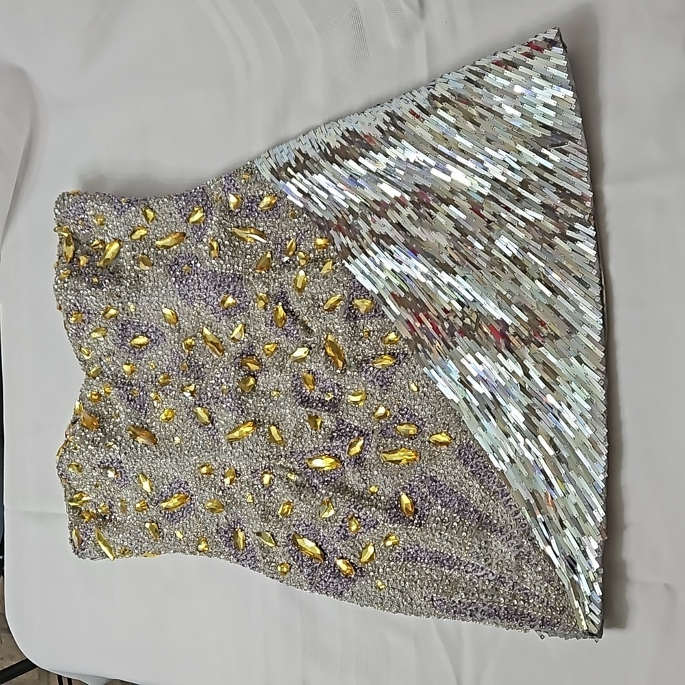 NWT Dulcci Vetan Silver strapless beaded mini dress size 12